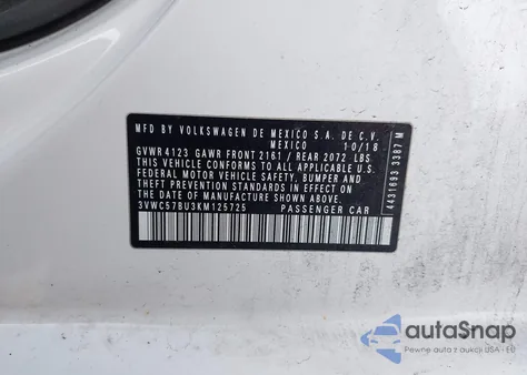 2019 Volkswagen Jetta 1.4T R-Line/1.4T S/1.4T Se из США, поврежденный, VIN 3VWC57BU3KM125725